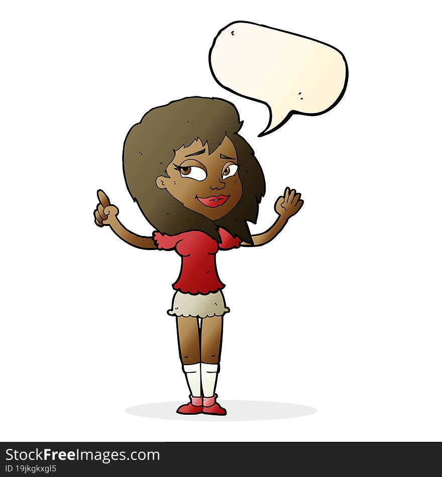 Cartoon Woman With Idea With Speech Bubble