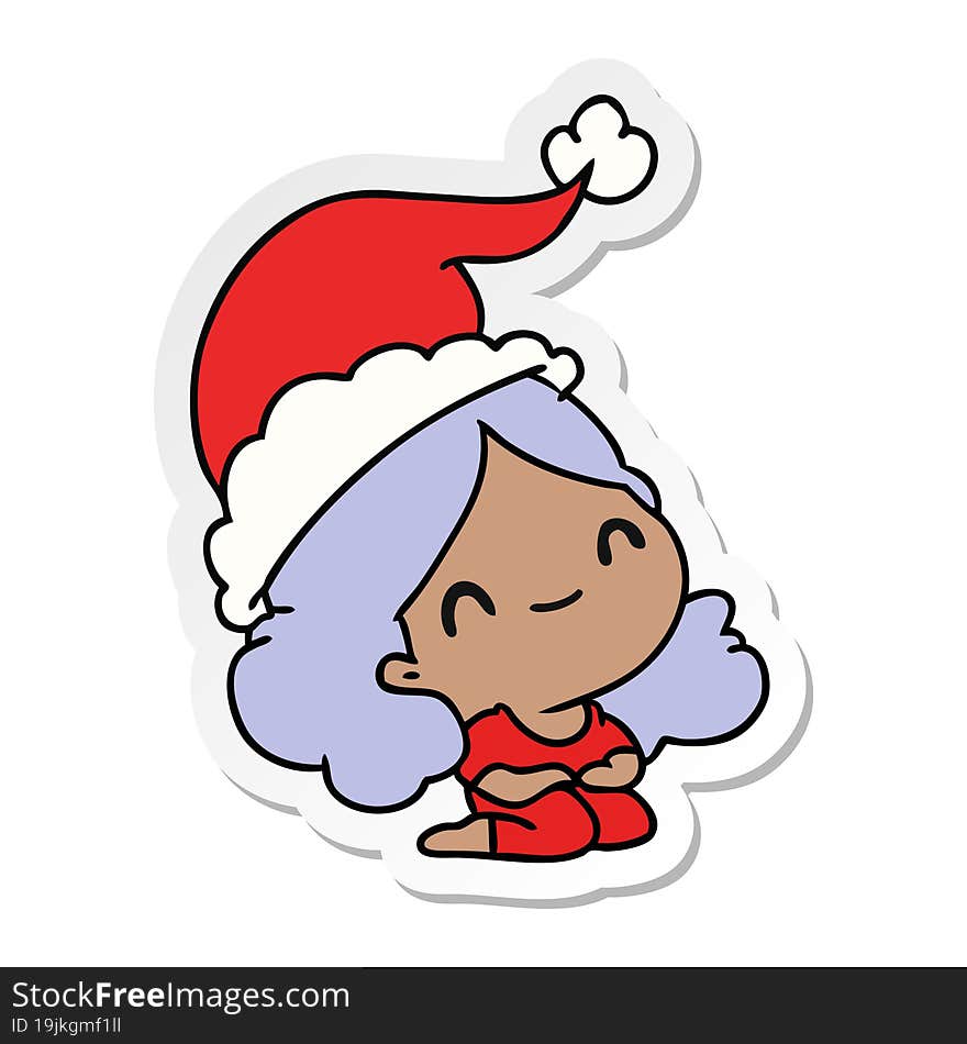 hand drawn christmas sticker cartoon of kawaii girl