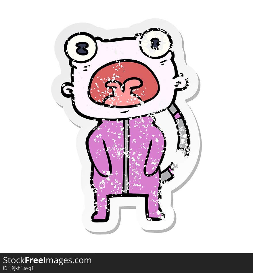 distressed sticker of a cartoon weird alien communicating