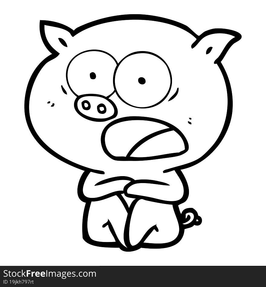 shocked cartoon pig sitting down. shocked cartoon pig sitting down