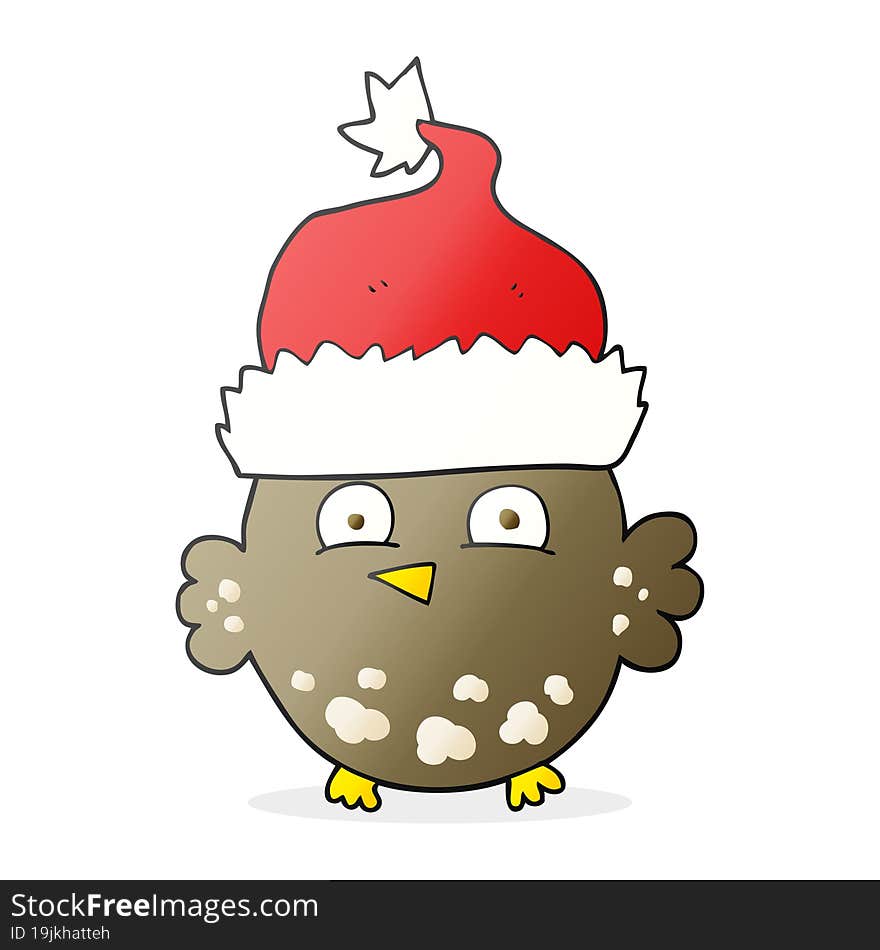 Cartoon Owl Wearing Christmas Hat