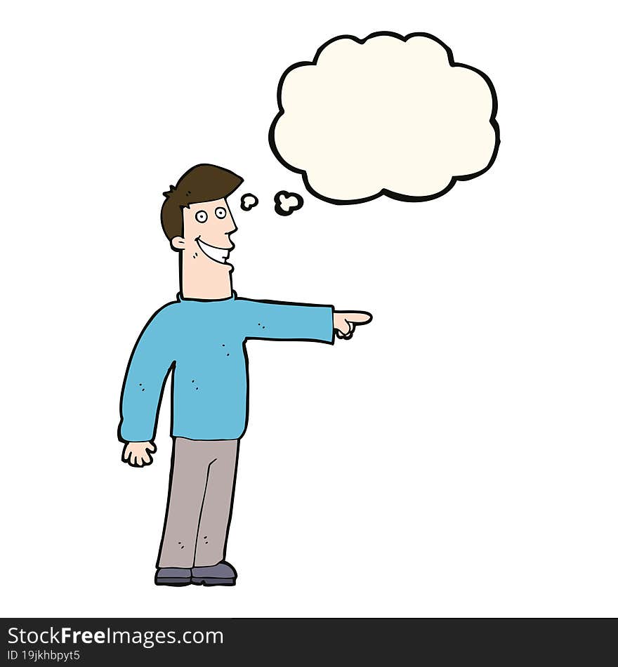 cartoon pointing man with thought bubble