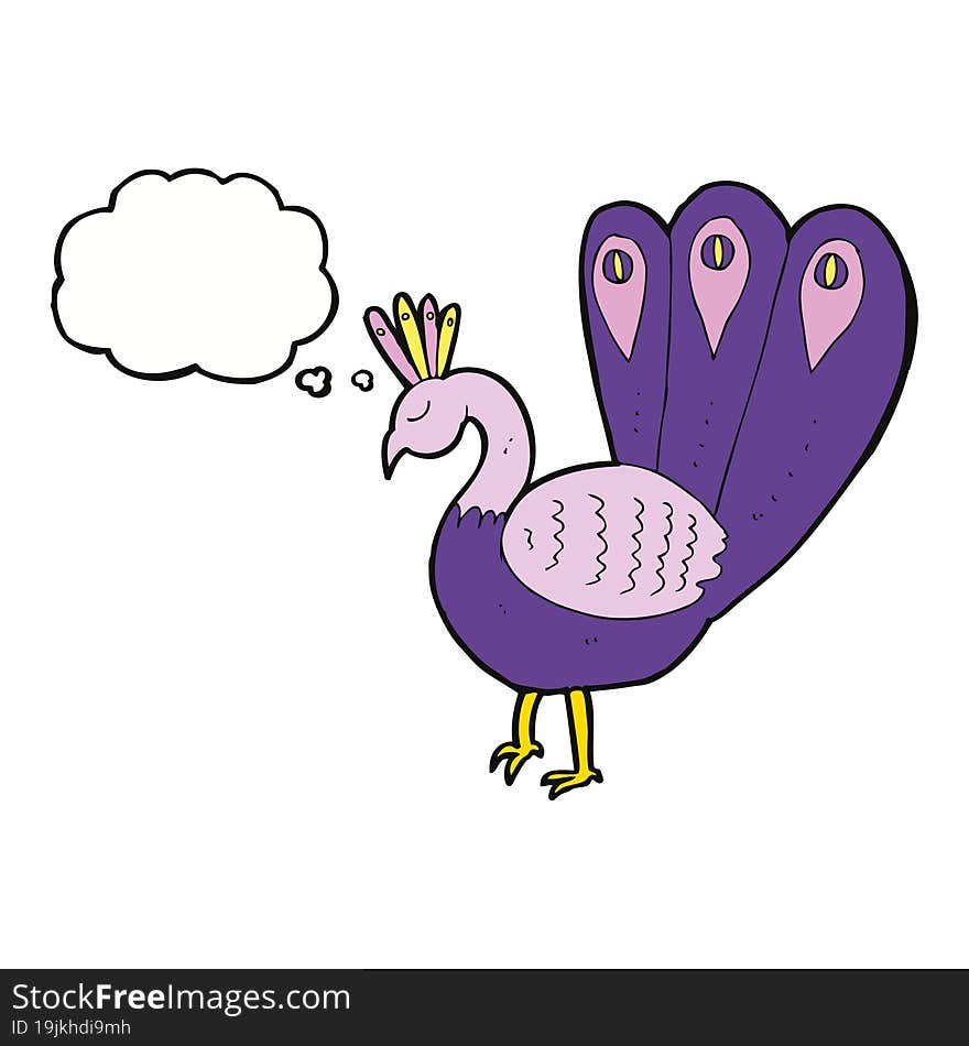 cartoon peacock with thought bubble