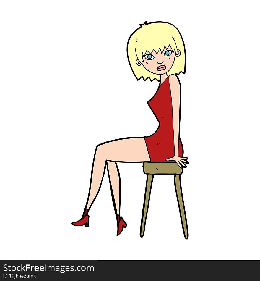 cartoon woman sitting on stool