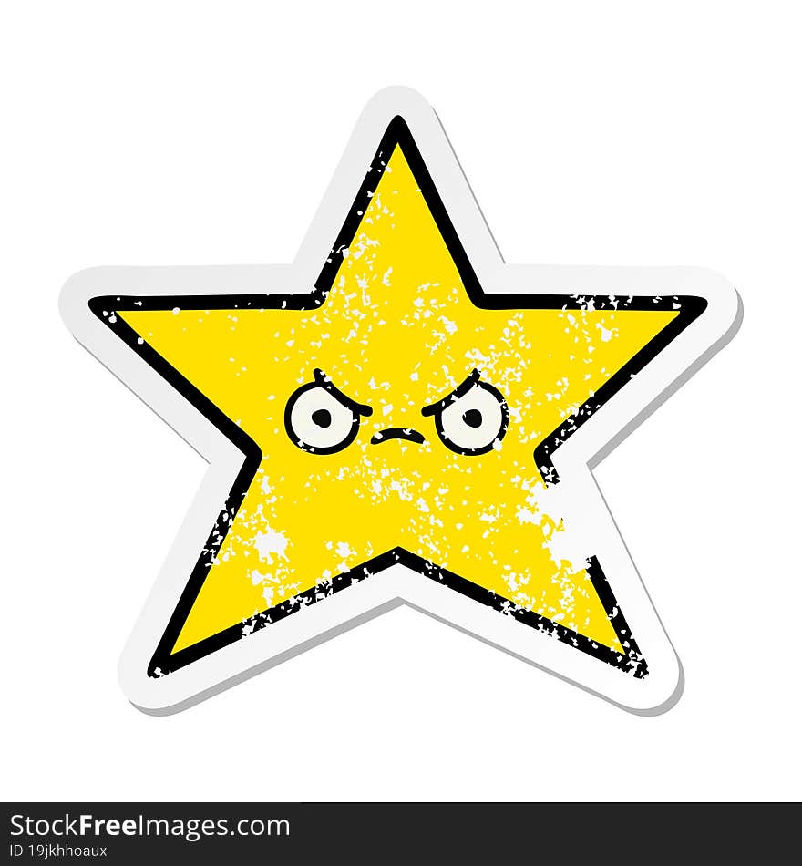 distressed sticker of a cute cartoon gold star