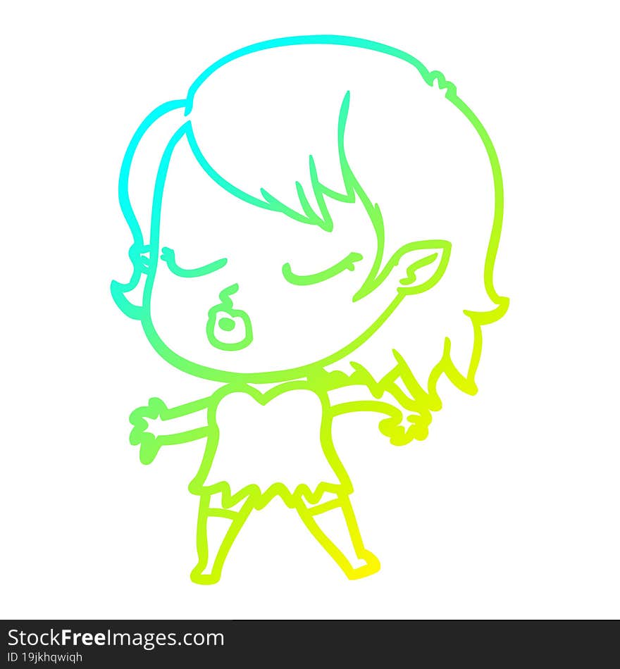 cold gradient line drawing cute cartoon vampire girl