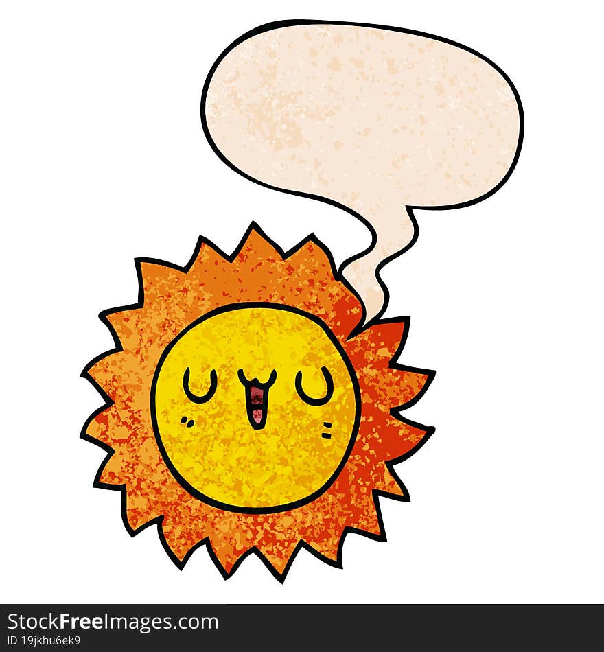 Cartoon Sun And Speech Bubble In Retro Texture Style