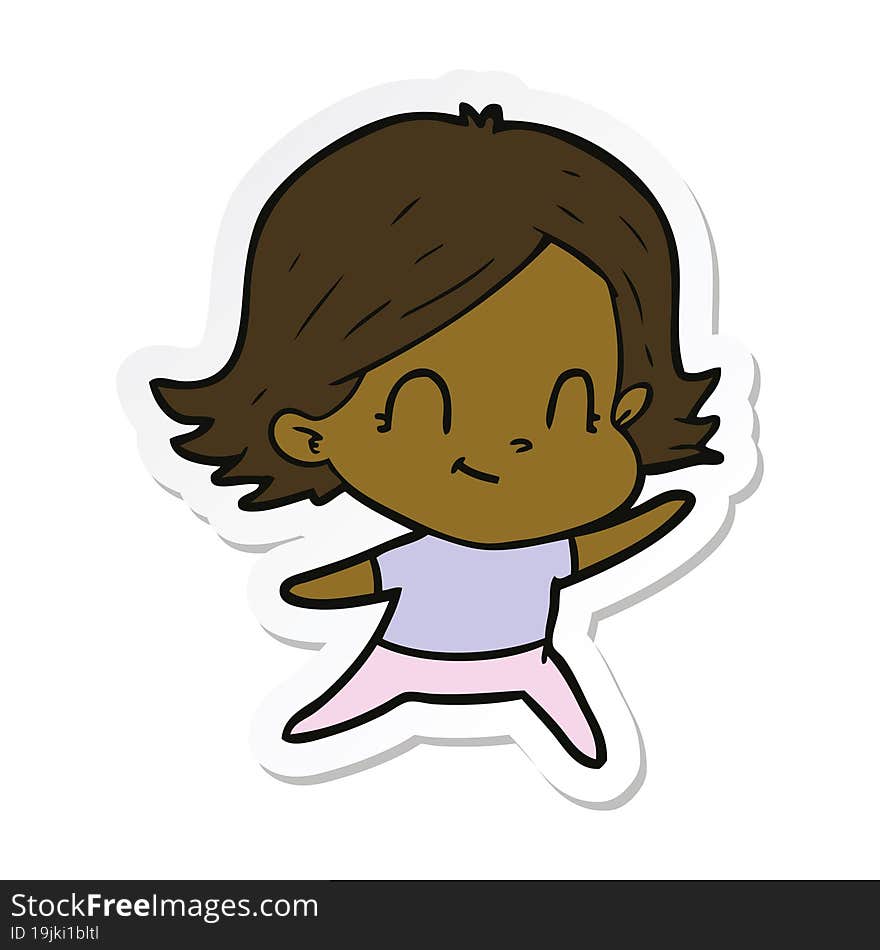 Sticker Of A Cartoon Friendly Girl