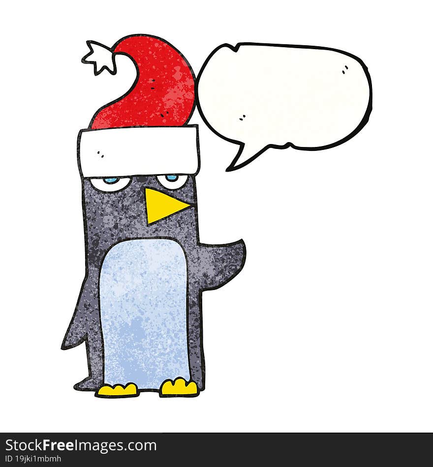 speech bubble textured cartoon penguin in christmas hat