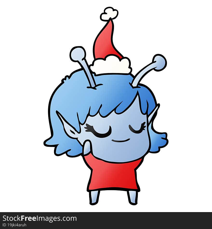 Smiling Alien Girl Gradient Cartoon Of A Wearing Santa Hat