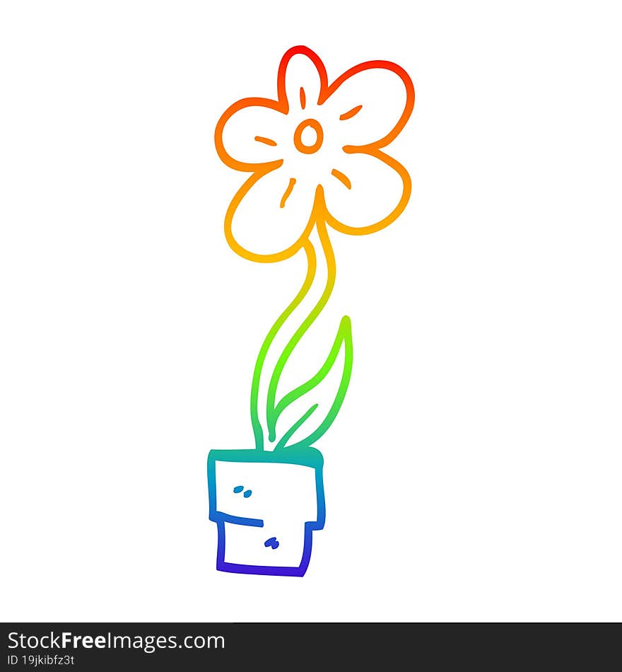 Rainbow Gradient Line Drawing Cartoon Flower Pot