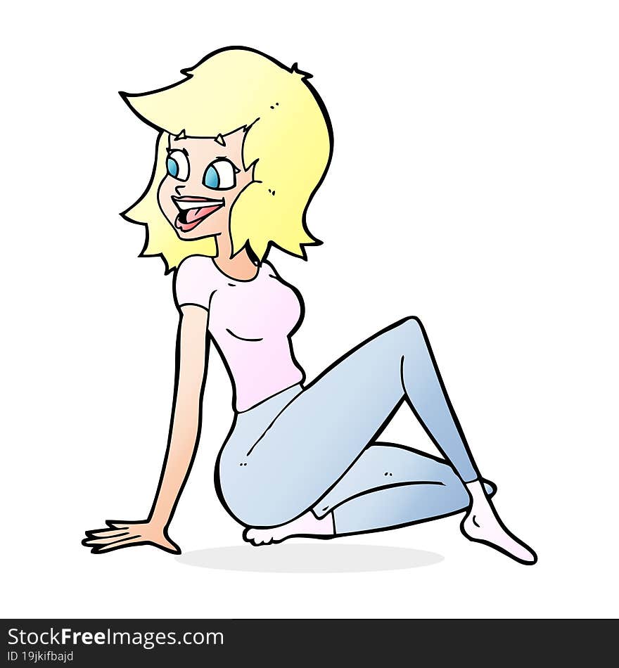 Cartoon Pretty Woman Looking Happy