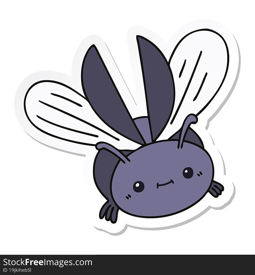 sticker of a quirky hand drawn cartoon flying beetle