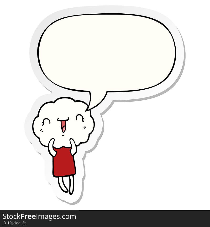 cute cartoon cloud head creature and speech bubble sticker