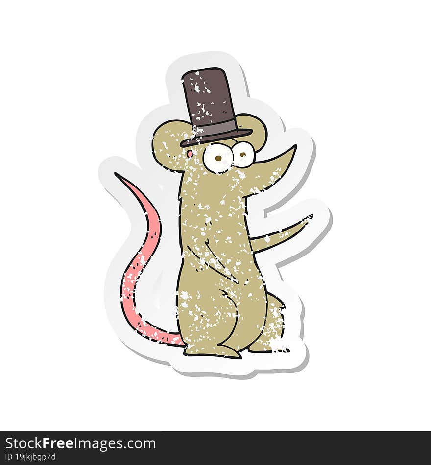 retro distressed sticker of a cartoon mouse wearing top hat