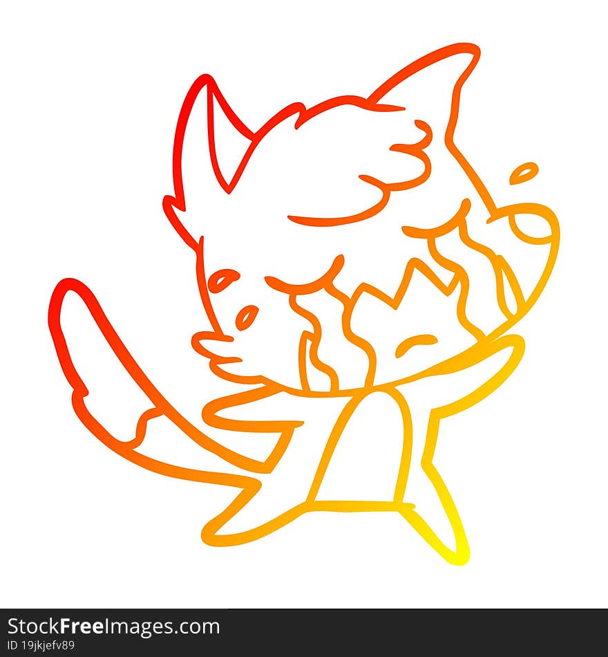 warm gradient line drawing crying fox cartoon