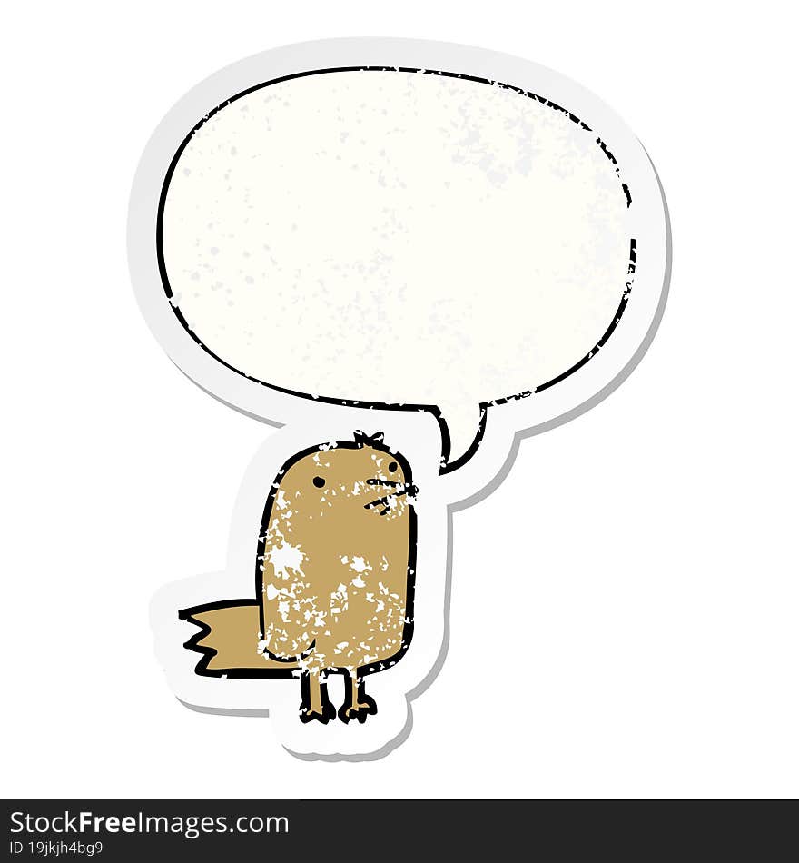 cartoon bird with speech bubble distressed distressed old sticker. cartoon bird with speech bubble distressed distressed old sticker