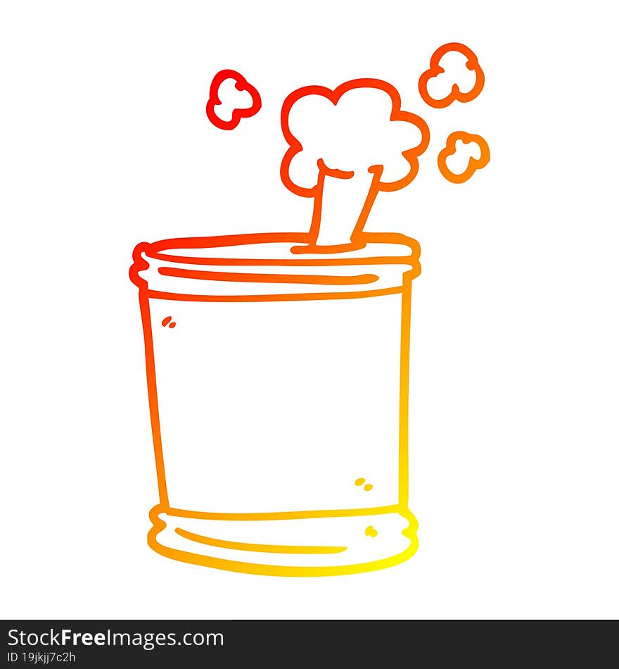 warm gradient line drawing cartoon bursting can of food