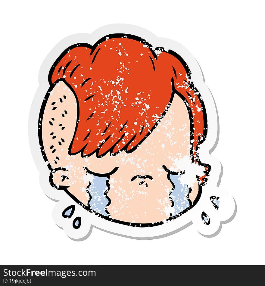 distressed sticker of a cartoon female face