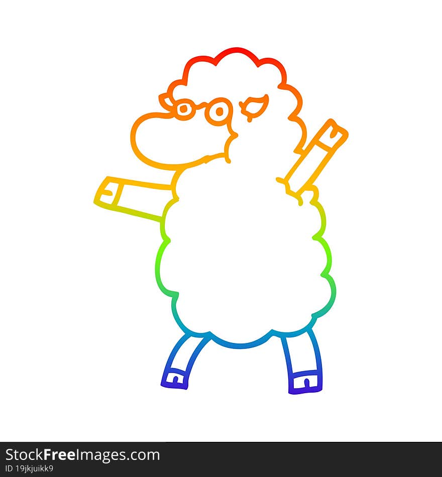 rainbow gradient line drawing cartoon sheep standing upright