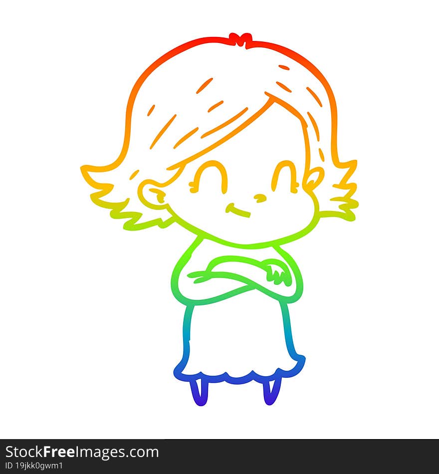 rainbow gradient line drawing cartoon friendly girl