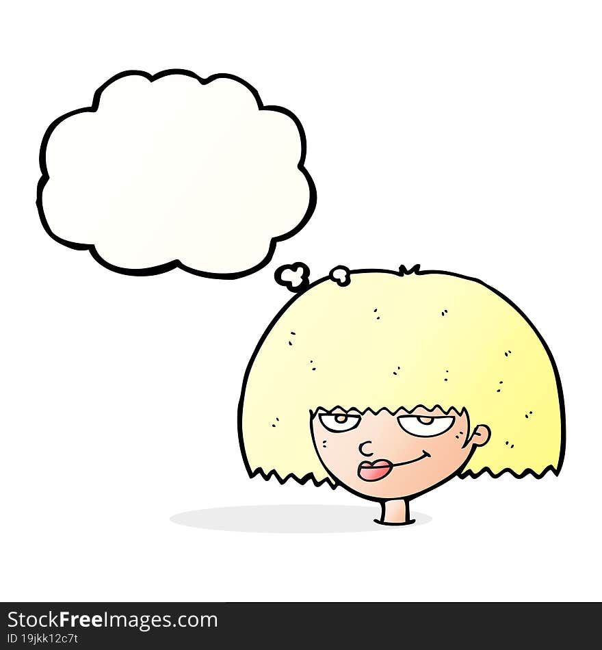 cartoon mean female face with thought bubble