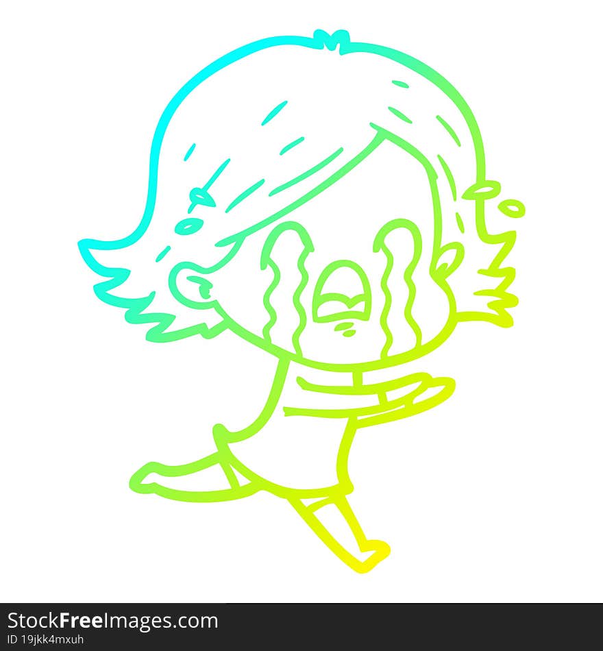 cold gradient line drawing of a cartoon woman crying