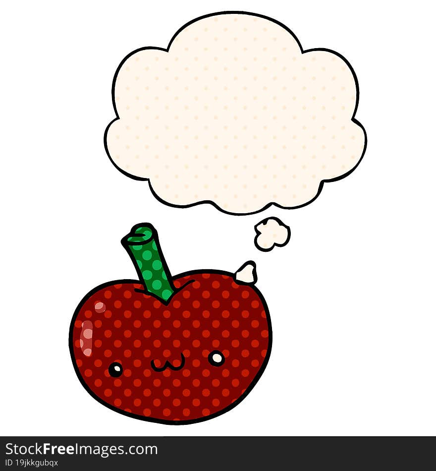 cartoon apple with thought bubble in comic book style