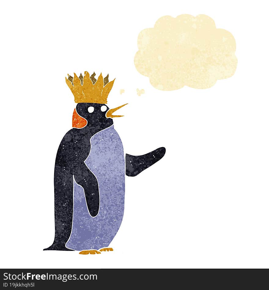 Cartoon Emperor Penguin Waving With Thought Bubble