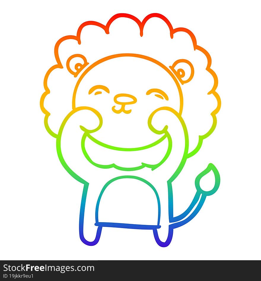 rainbow gradient line drawing of a cartoon lion