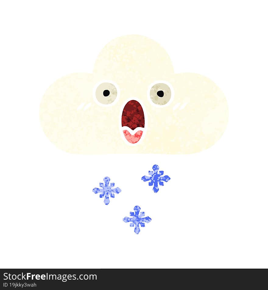 retro illustration style cartoon of a snow cloud