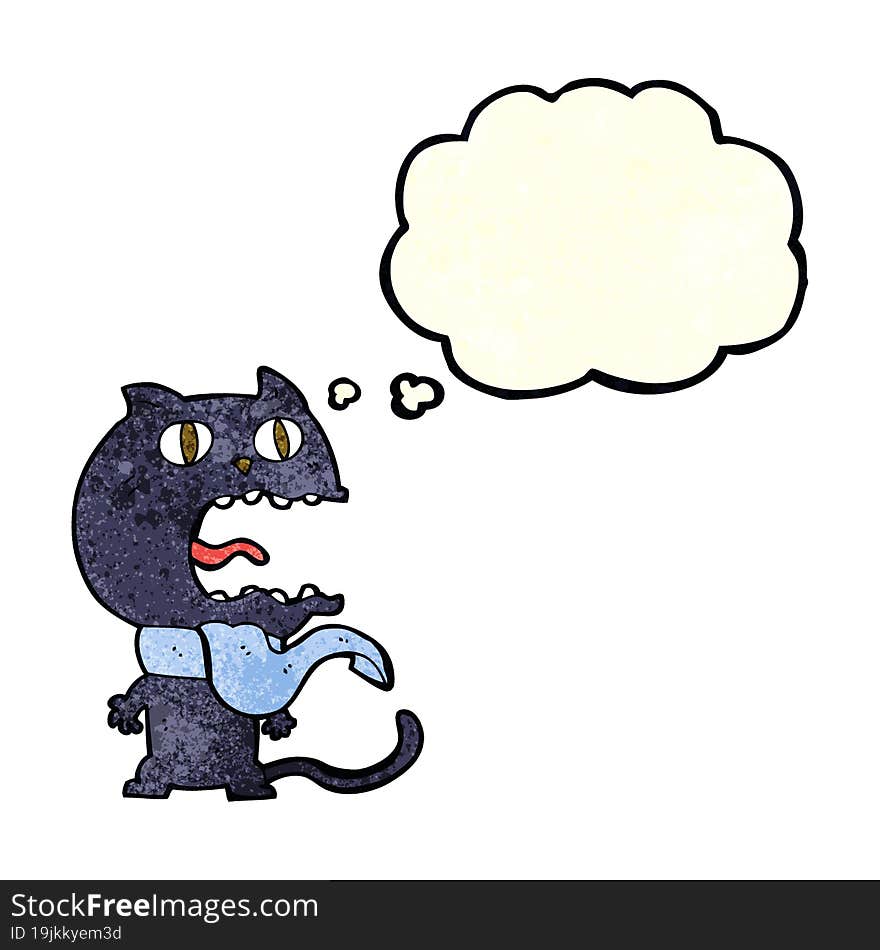 cartoon frightened cat with thought bubble