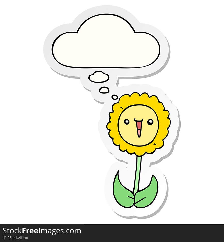 cartoon flower and thought bubble as a printed sticker