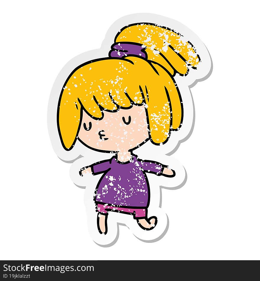 Distressed Sticker Cartoon Of A Cute Kawaii Girl