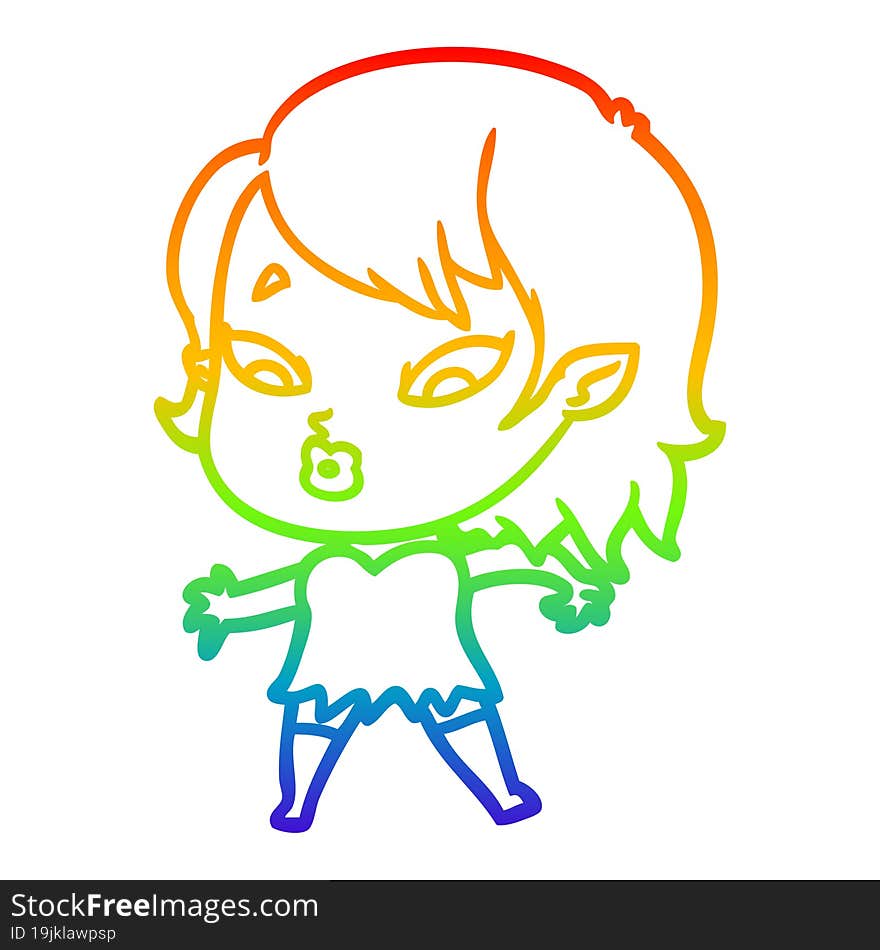 Rainbow Gradient Line Drawing Cute Cartoon Vampire Girl