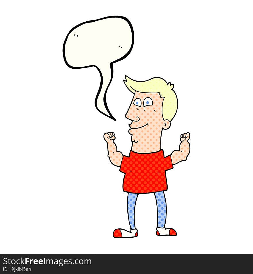 comic book speech bubble cartoon celebrating man