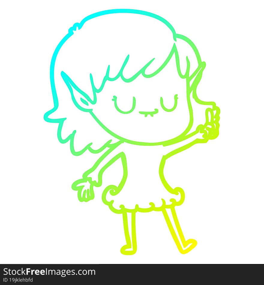 cold gradient line drawing happy cartoon elf girl