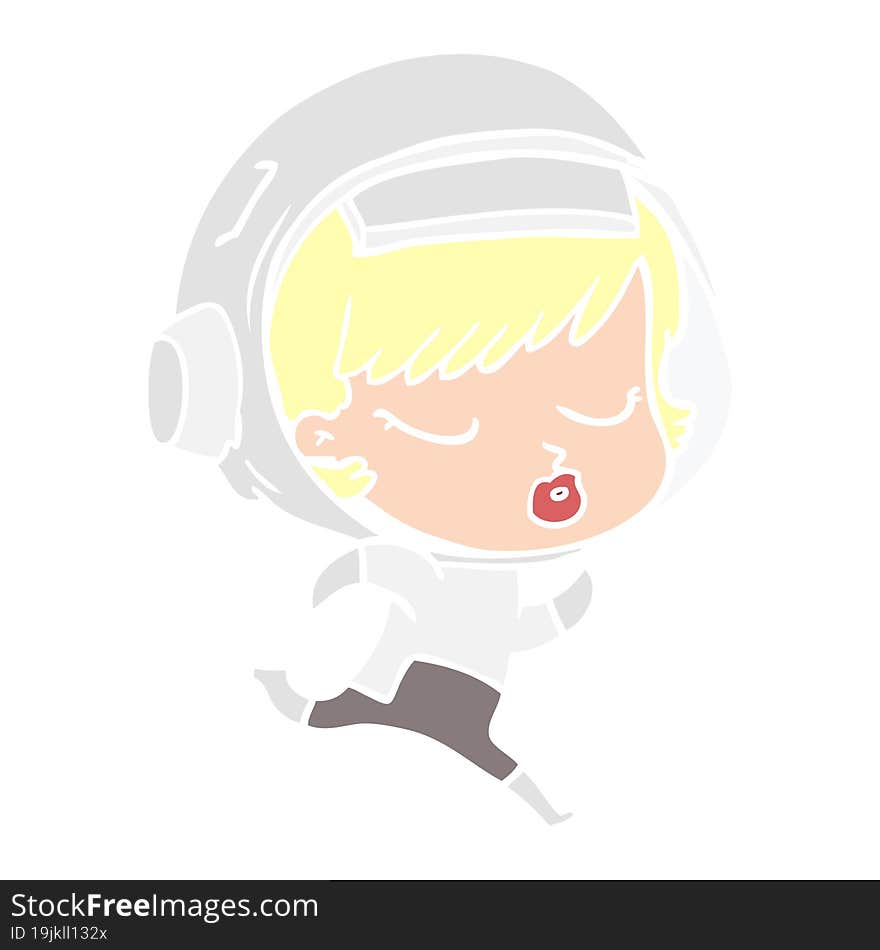 flat color style cartoon pretty astronaut girl running