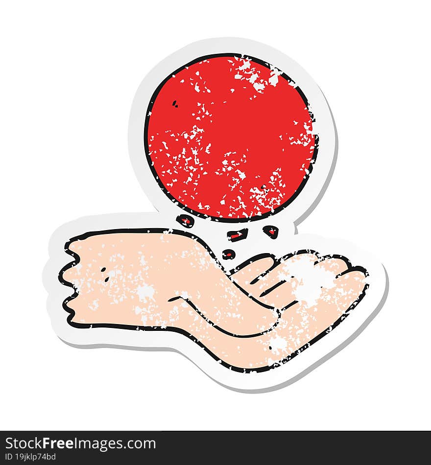 Retro Distressed Sticker Of A Cartoon Hand Throwing Ball