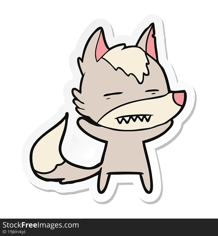 sticker of a cartoon wolf showing teeth