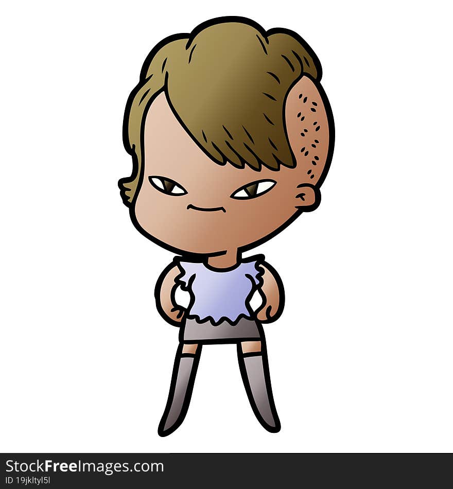 cute cartoon girl with hipster haircut. cute cartoon girl with hipster haircut