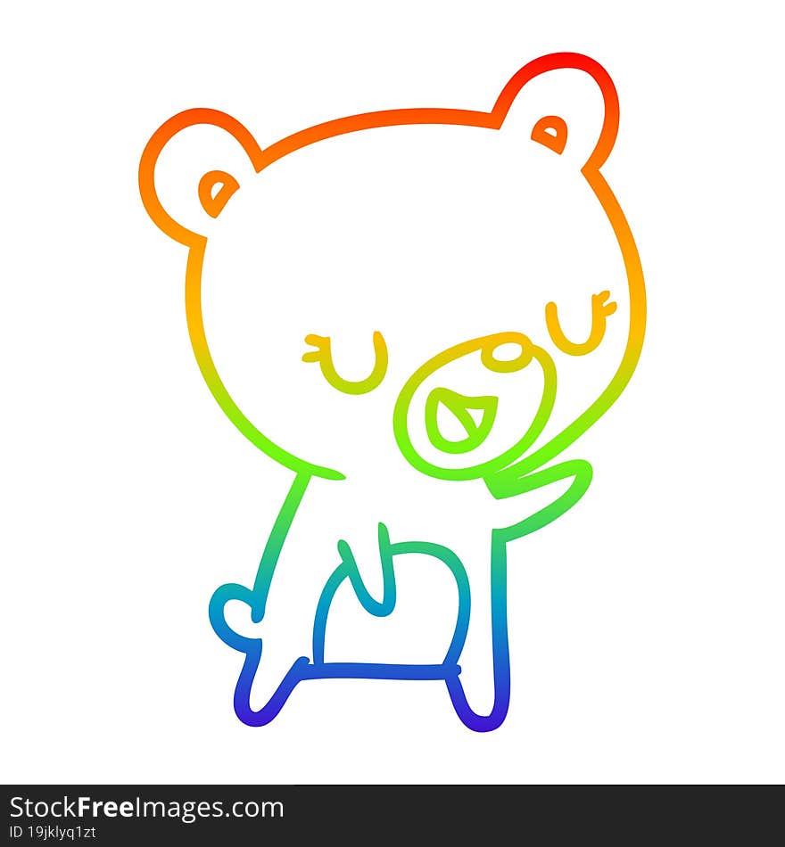 Rainbow Gradient Line Drawing Cartoon Bear