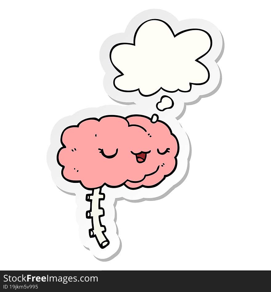 happy cartoon brain and thought bubble as a printed sticker