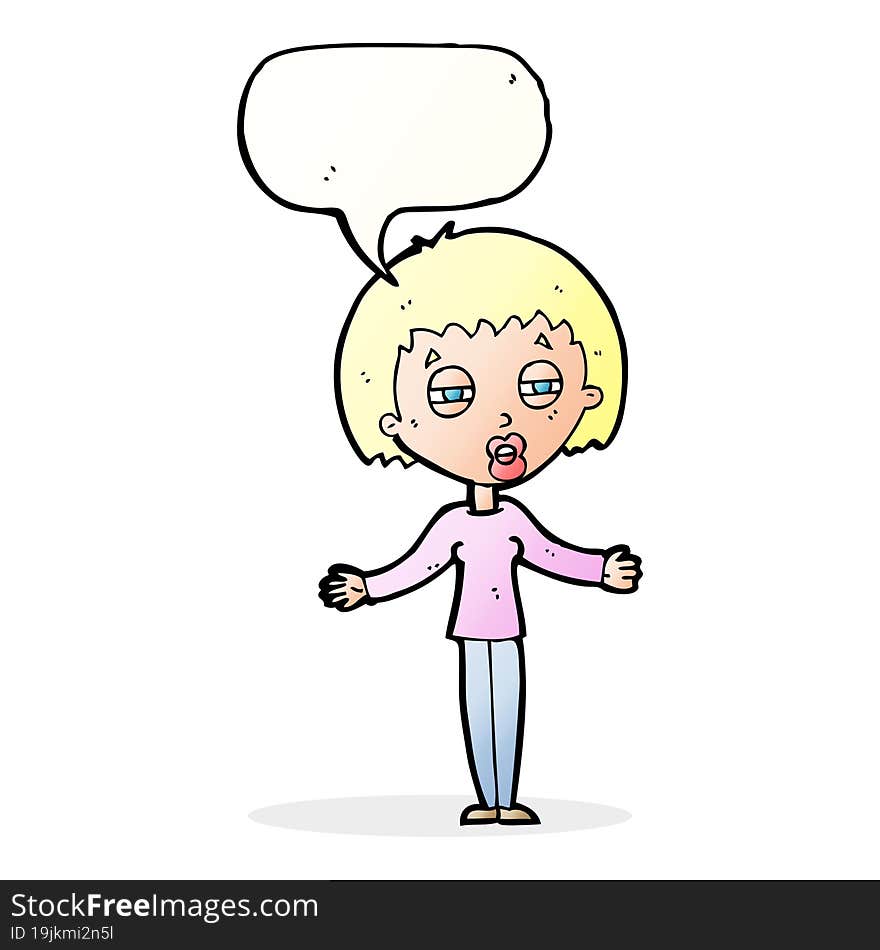 cartoon suspicious woman with speech bubble