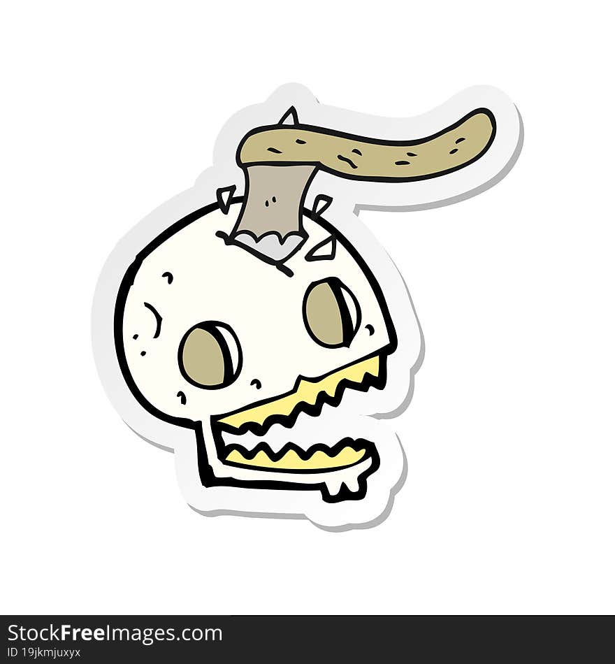 sticker of a cartoon axe in skull