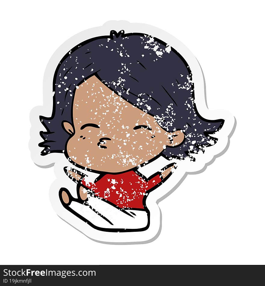 distressed sticker of a cartoon woman sitting