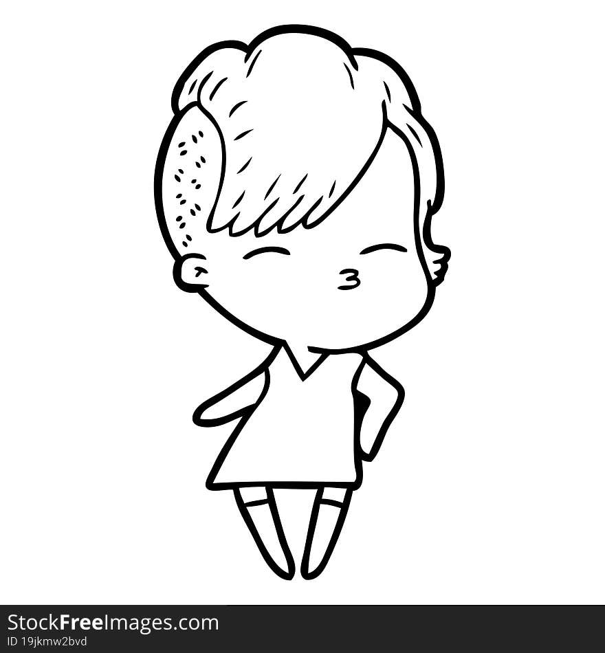 cartoon squinting girl in dress. cartoon squinting girl in dress