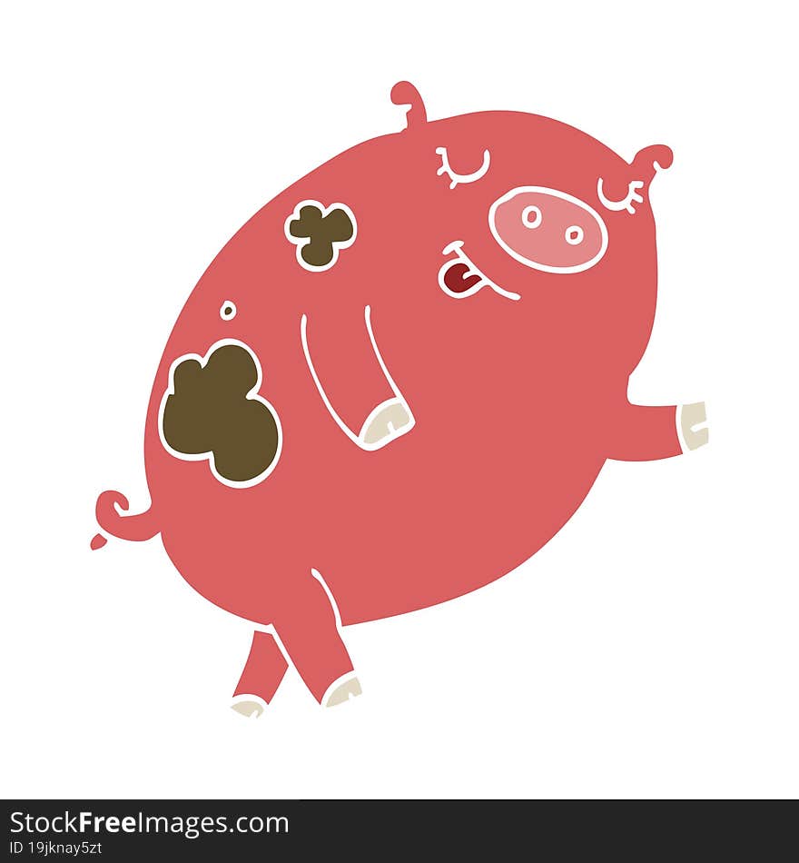 flat color style cartoon dancing pig