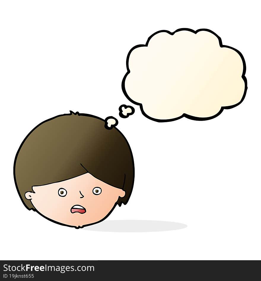 cartoon unhappy boy  with thought bubble