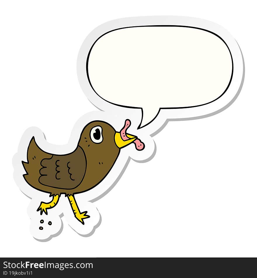 Cartoon Bird And Worm And Speech Bubble Sticker